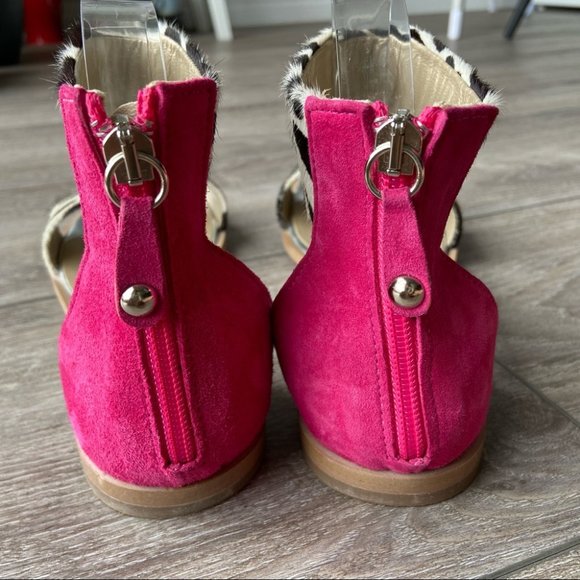 CHANII B Pony Hide Marionette Zebra Cow Print Fuchsia Flat Sandal - Picture 8 of 13